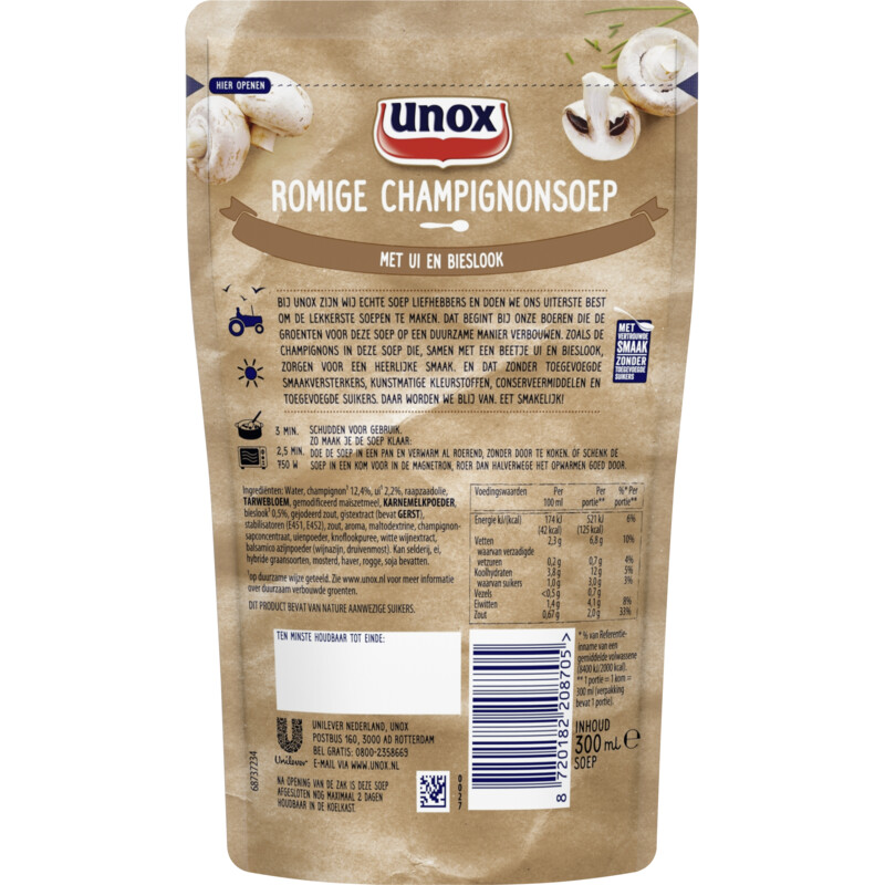 Een afbeelding van Unox Romige champignon soep met ui