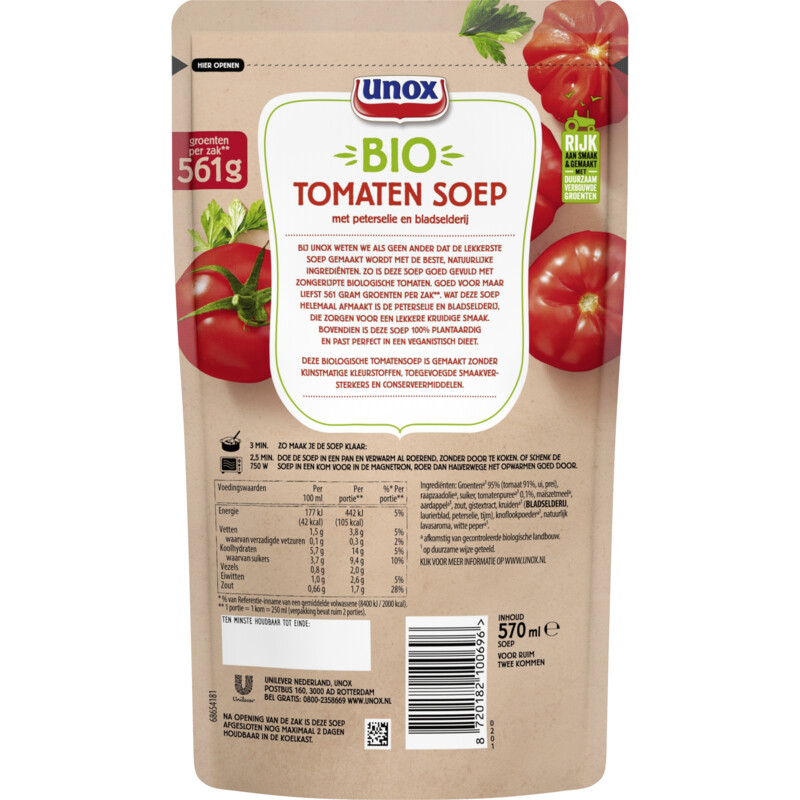 Een afbeelding van Unox Biologische tomaten soep