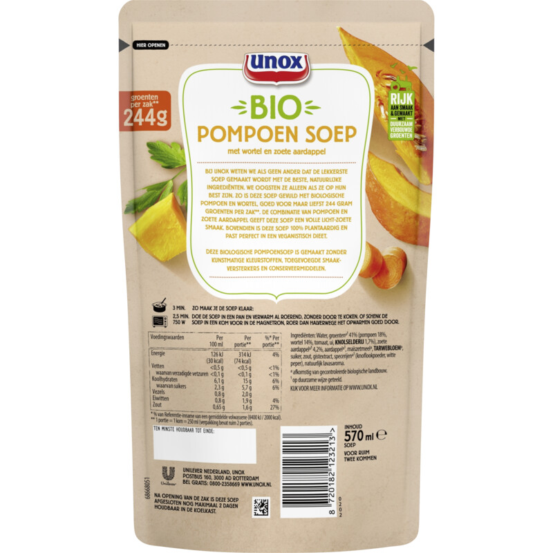 Een afbeelding van Unox Biologische pompoen soep