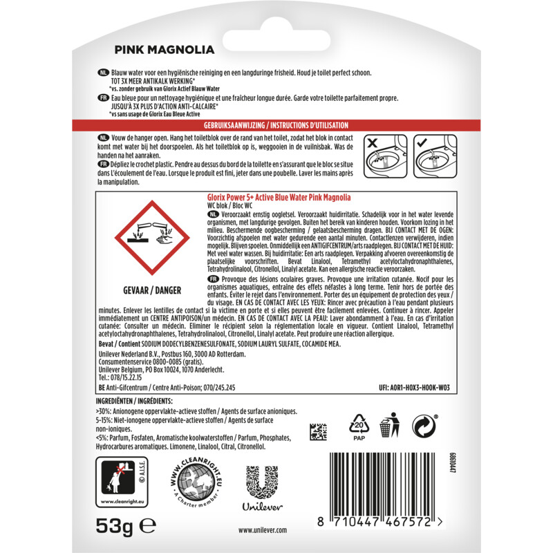 Een afbeelding van Glorix Pink magnolia blauw water wc-blok