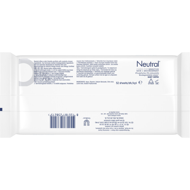Een afbeelding van Neutral Baby wipes 0% parfume 16-pack