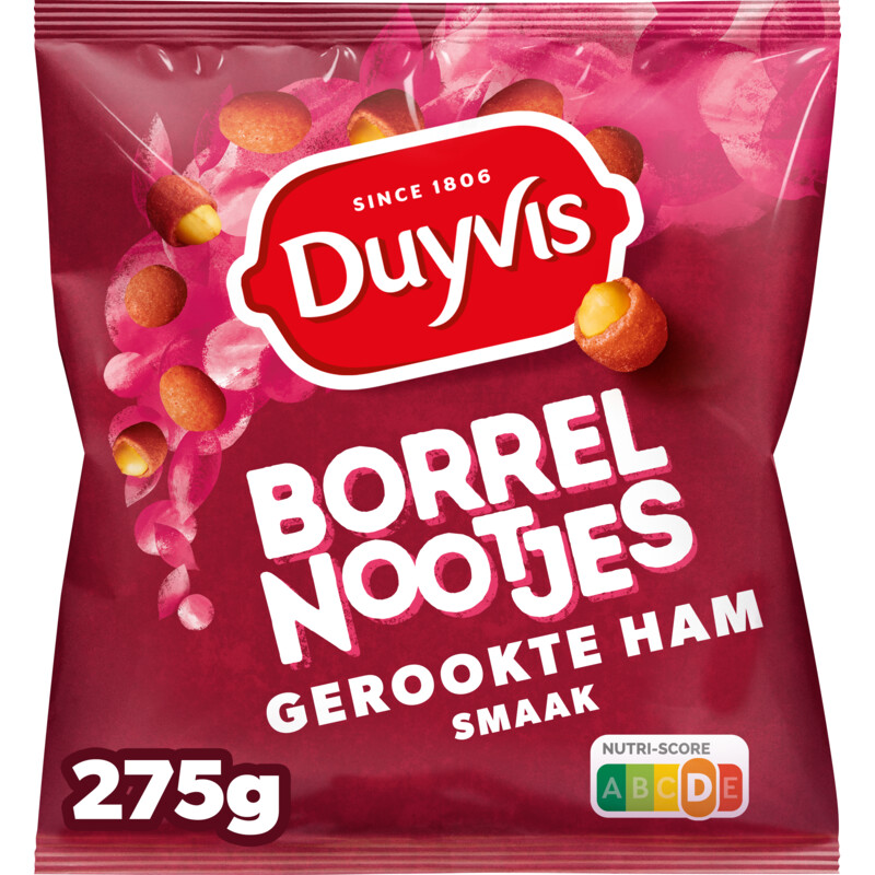 Een afbeelding van Duyvis Borrelnootjes gerookte ham smaak