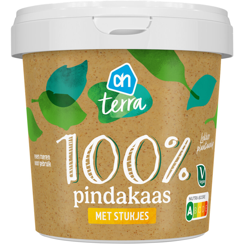 Een afbeelding van AH Terra Plantaardig 100% pindakaas met stukjes