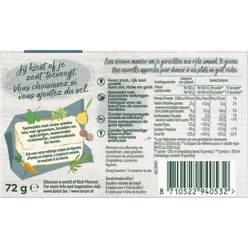 Een afbeelding van Knorr Rundvlees boeuf bouillon zero salt