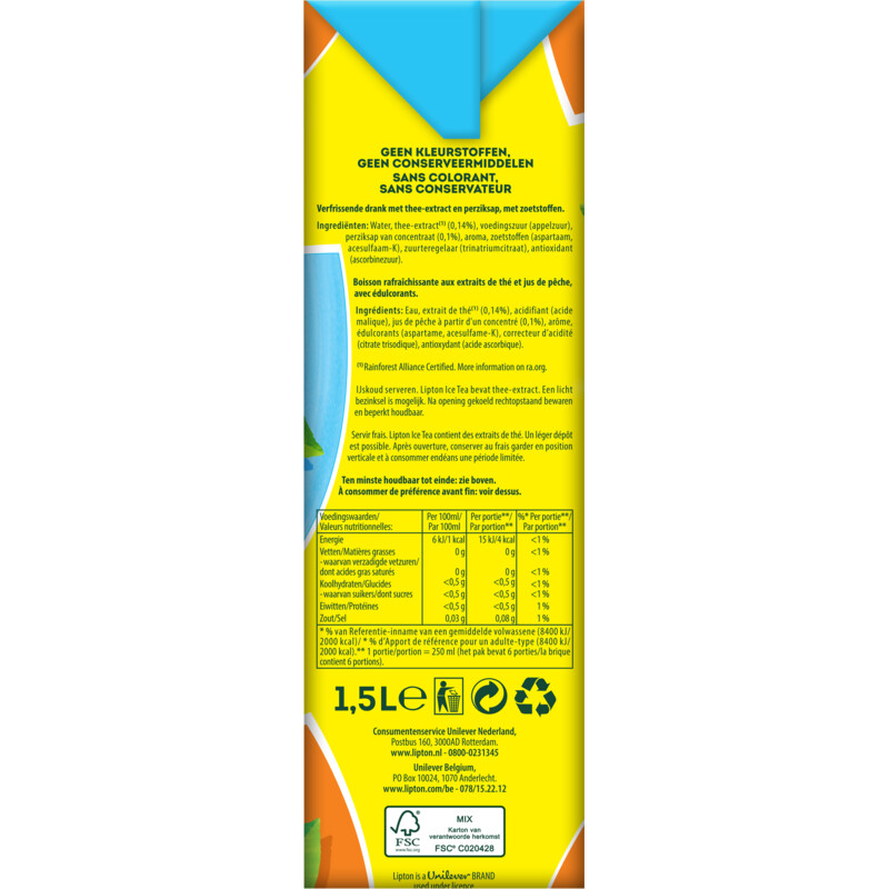 Een afbeelding van Lipton Ice tea peach zero sugar