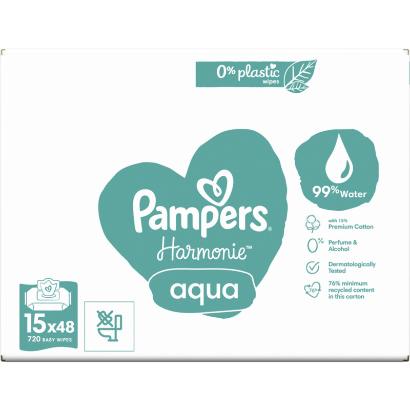 Een afbeelding van Pampers Harmonie aqua  0% plastic babydoekjes