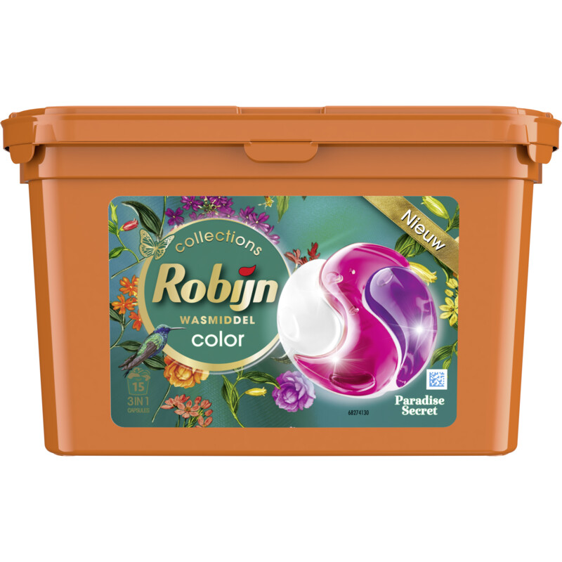 Een afbeelding van Robijn Wasmiddel caps paradise secret