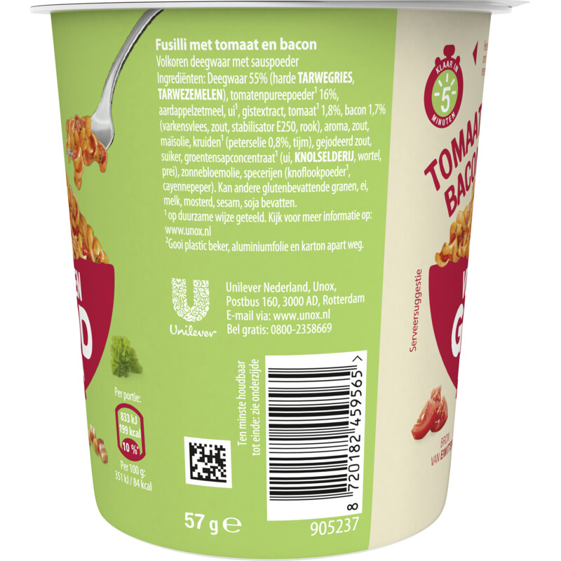 Een afbeelding van Unox Volkoren goodpasta tomaat bacon