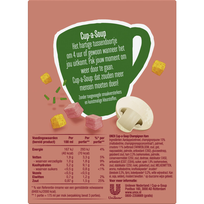 Een afbeelding van Unox Cup-a-soup champignon ham