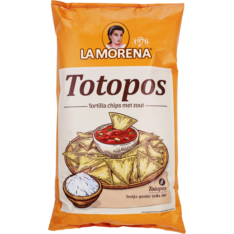 Een afbeelding van La Morena Totopos tortilla chips met zout