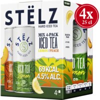 Een afbeelding van Stëlz Hard iced tea lemon peach mix 4-pack