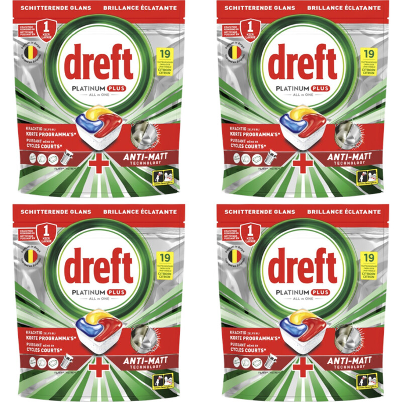 Een afbeelding van Dreft Platinum+ vaatwascapsules citroen 4-pack