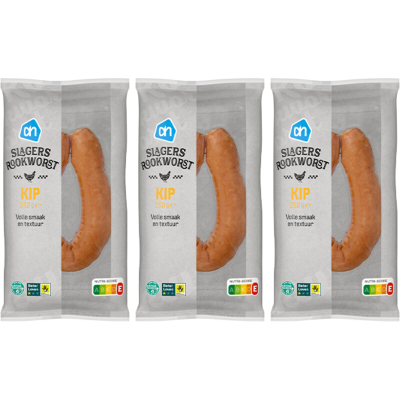 Een afbeelding van AH Slagersrookworst kip 3-pack