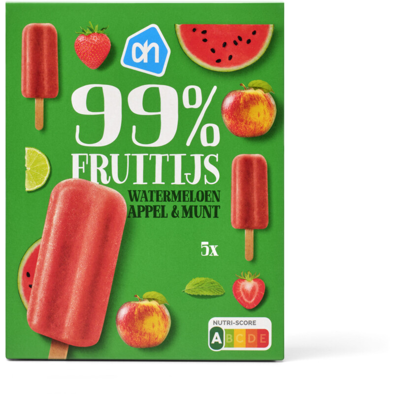 Een afbeelding van AH 99% fruitijs watermeloen appel munt