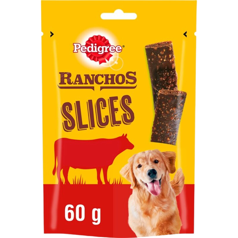 Een afbeelding van Pedigree Ranchos slices rund hondensnack