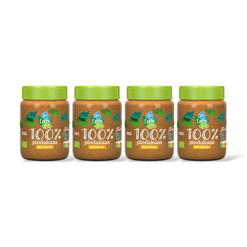 AH Terra Plantaardig bio 100% pindakaas 4-pack