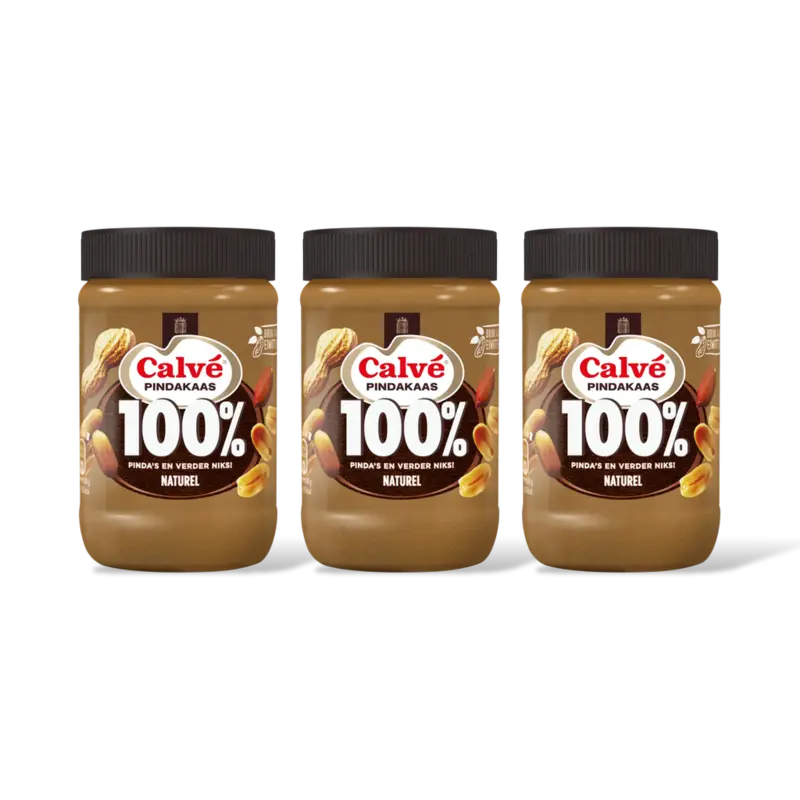 Calvé Pindakaas 100% pinda's fijn 3-pack