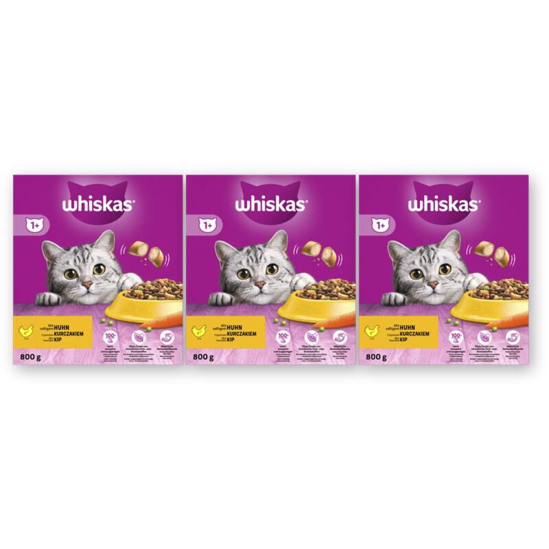 Whiskas 1+ Brokken met kip 3-pack