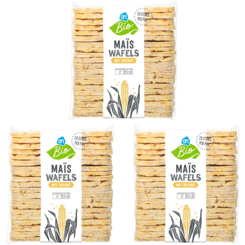 Een afbeelding van AH Biologisch Maiswafels met zeezout langwerpig 3-pack