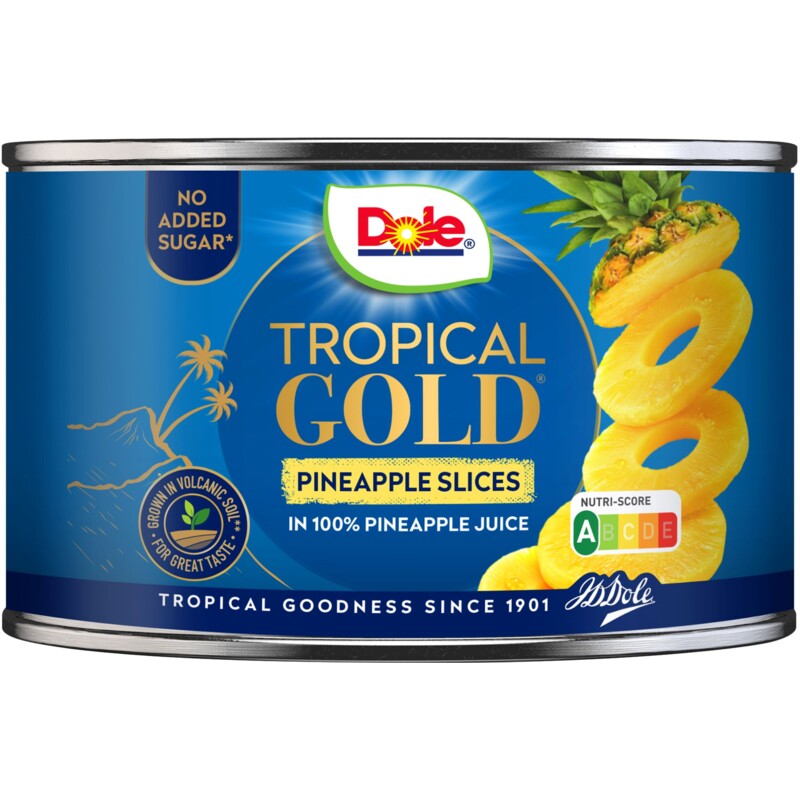 Een afbeelding van Dole Tropical gold ananasschijven op sap