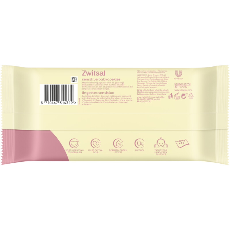 Een afbeelding van Zwitsal Baby sensitive billendoekjes
