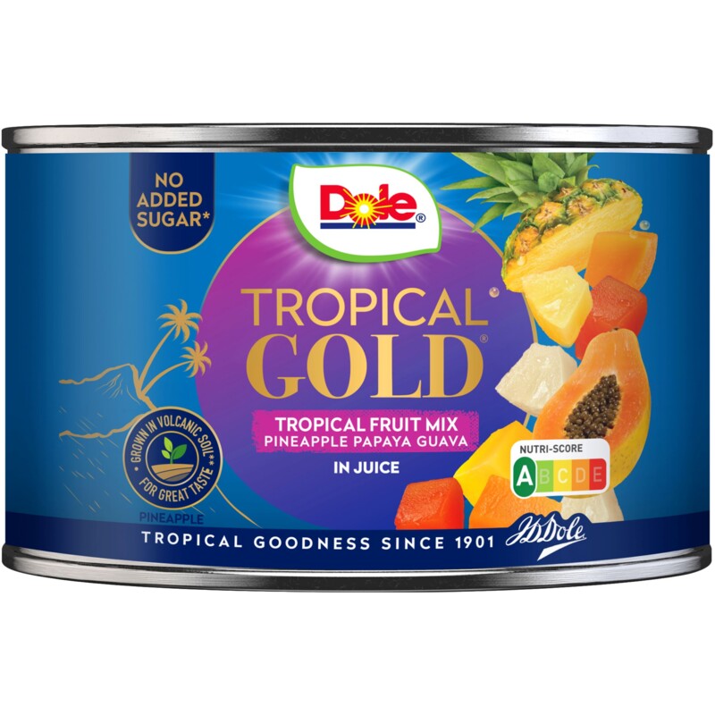 Een afbeelding van Dole Tropical gold tropisch fruitmix op sap