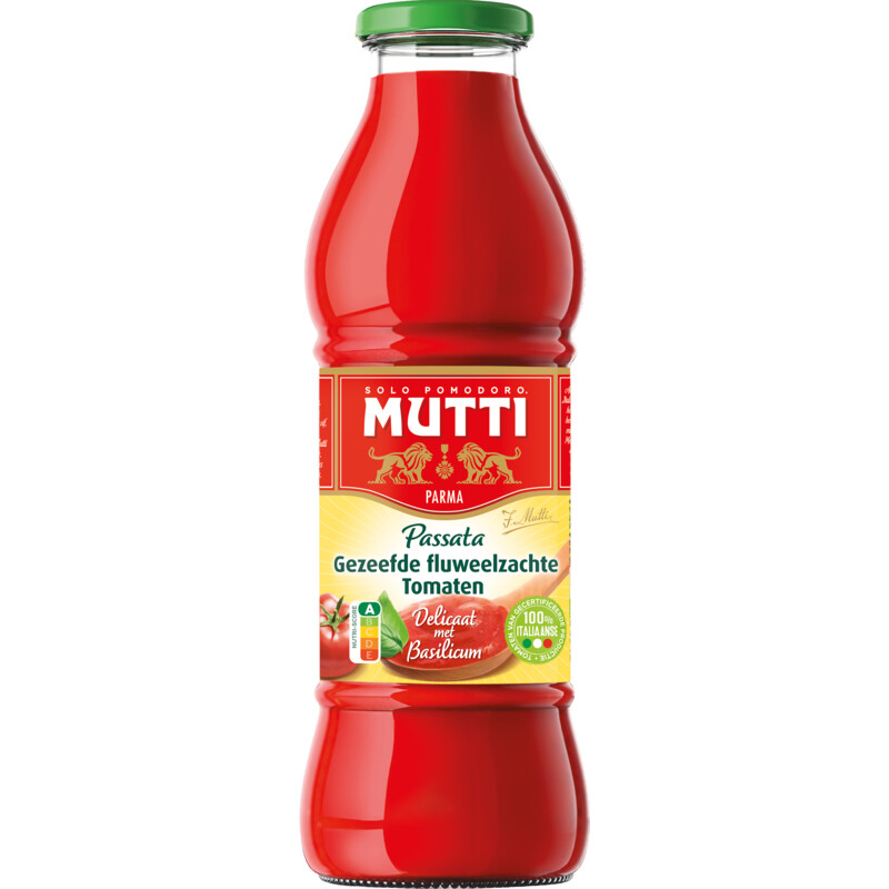 Een afbeelding van Mutti Passata gezeefde tomaten basilicum