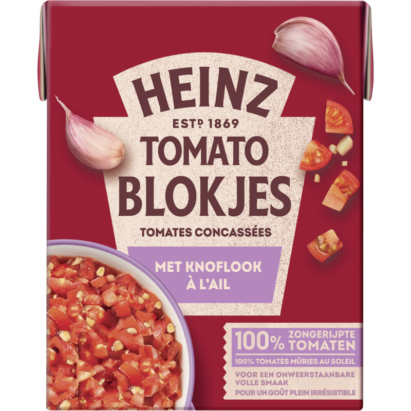 Een afbeelding van Heinz Tomaten blokjes met knoflook