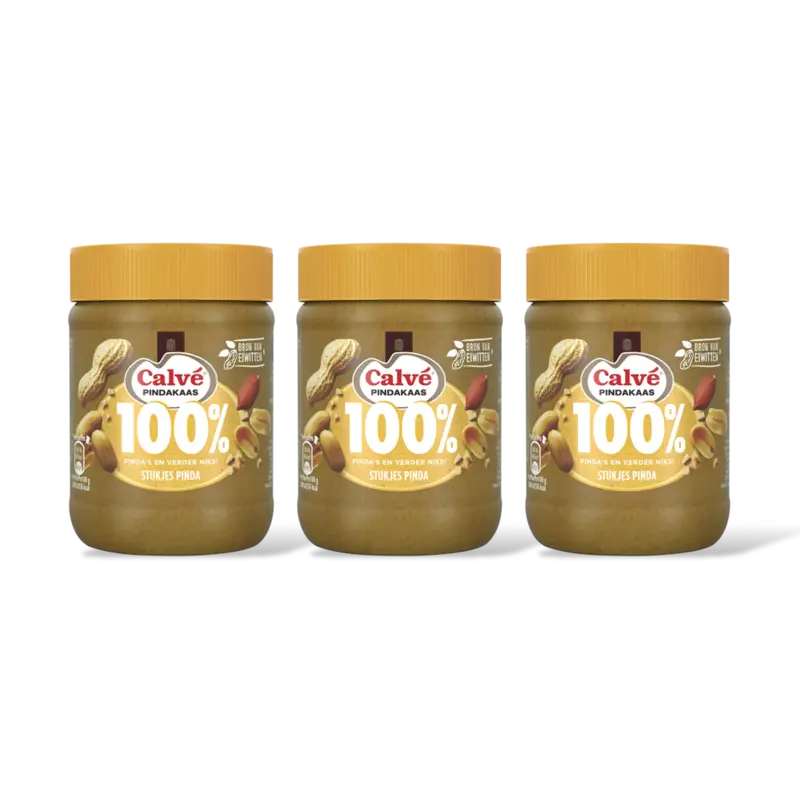 Calvé 100% stukjes pinda pindakaas 3-pack