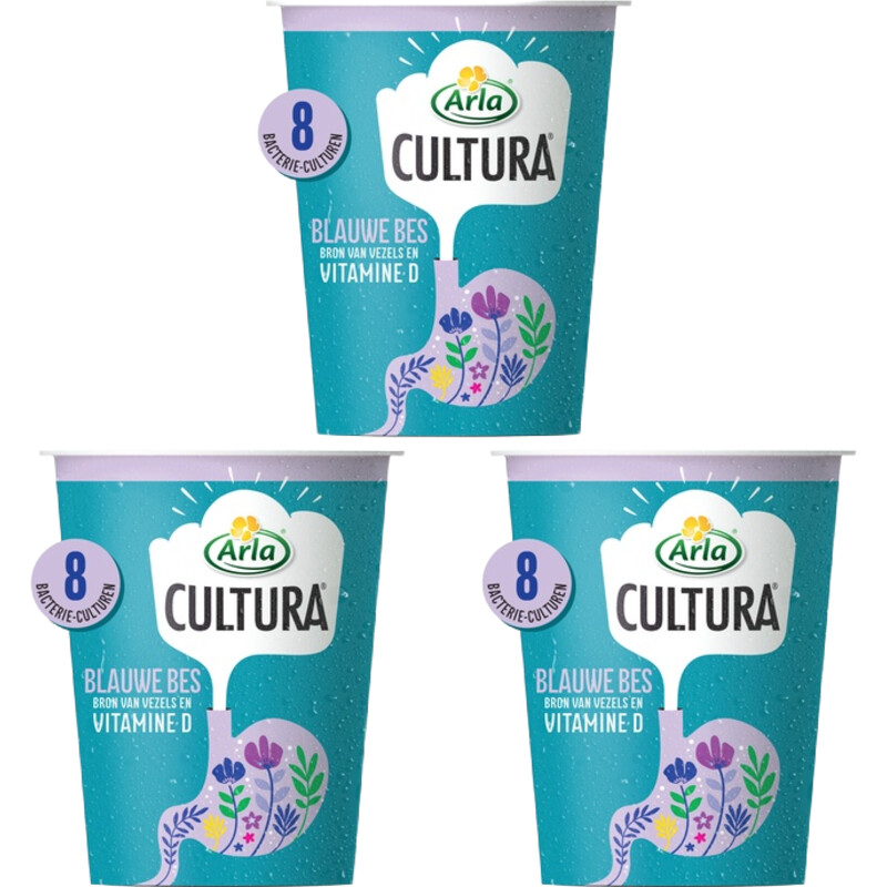 Een afbeelding van Arla Cultura blauwe bes eetzuivel 3-pack