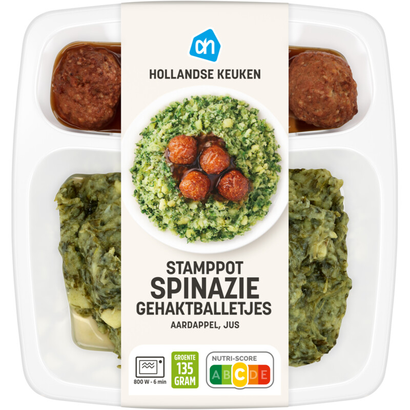 Een afbeelding van AH Stamppot spinazie gehaktballetjes