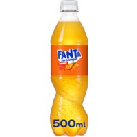 Een afbeelding van Coca-Cola zero caffeine, lemon, Fanta orange en Sprite lemon-lime zero sugar 0.5 literflesjes