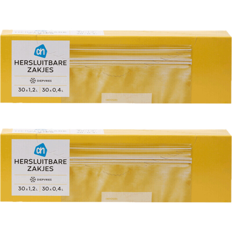 Een afbeelding van AH Hersluitbare zakjes 0.4 & 1.2 ltr 2-pack