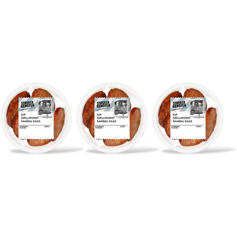 Streeckgenoten Kip grillworst sambal & kaas 3-pack
