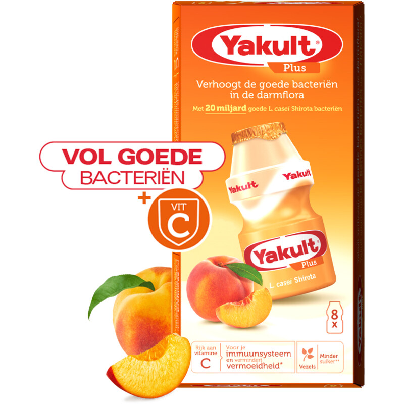 Een afbeelding van Yakult Plus perziksmaak 8-pack