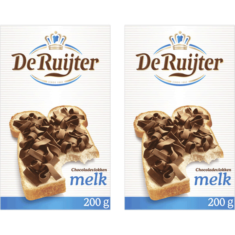 Een afbeelding van De Ruijter Chocolade vlokken melk 2-pack