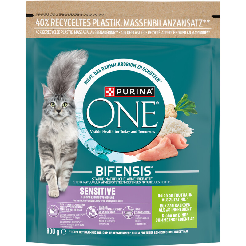Een afbeelding van Purina ONE Sensitive rijk aan kalkoen