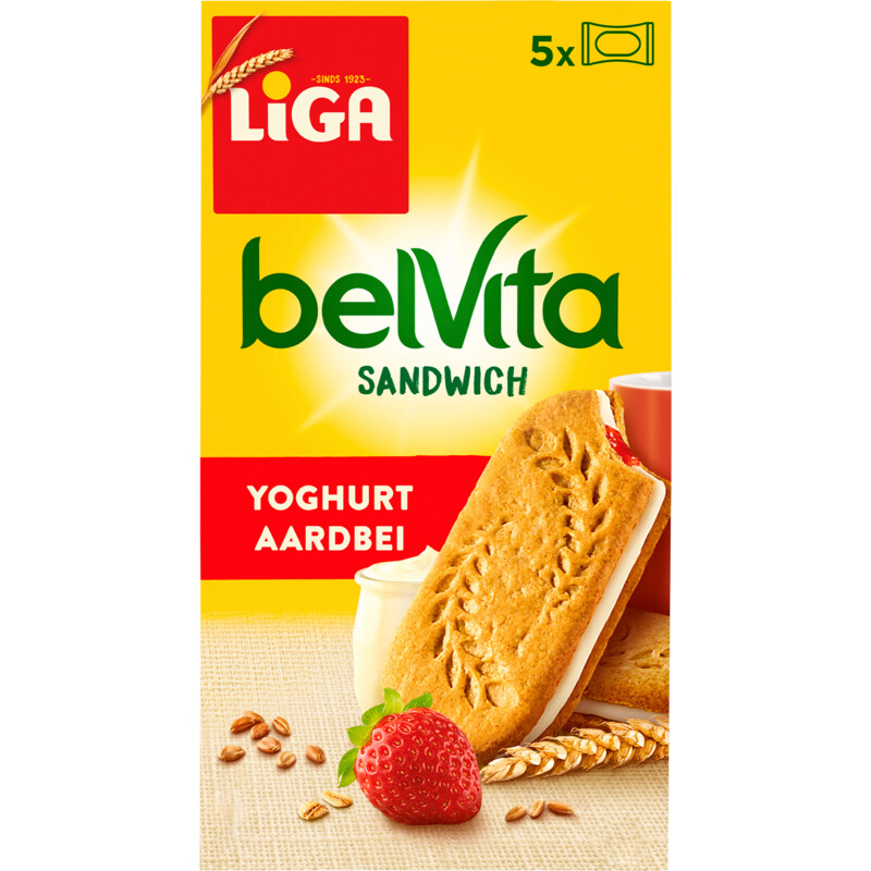 Een afbeelding van Liga Belvita sandwich yoghurt aardbeiensmaak