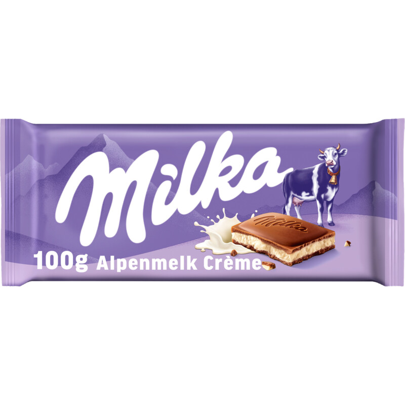 Een afbeelding van Milka Chocoladereep alpenmelk créme