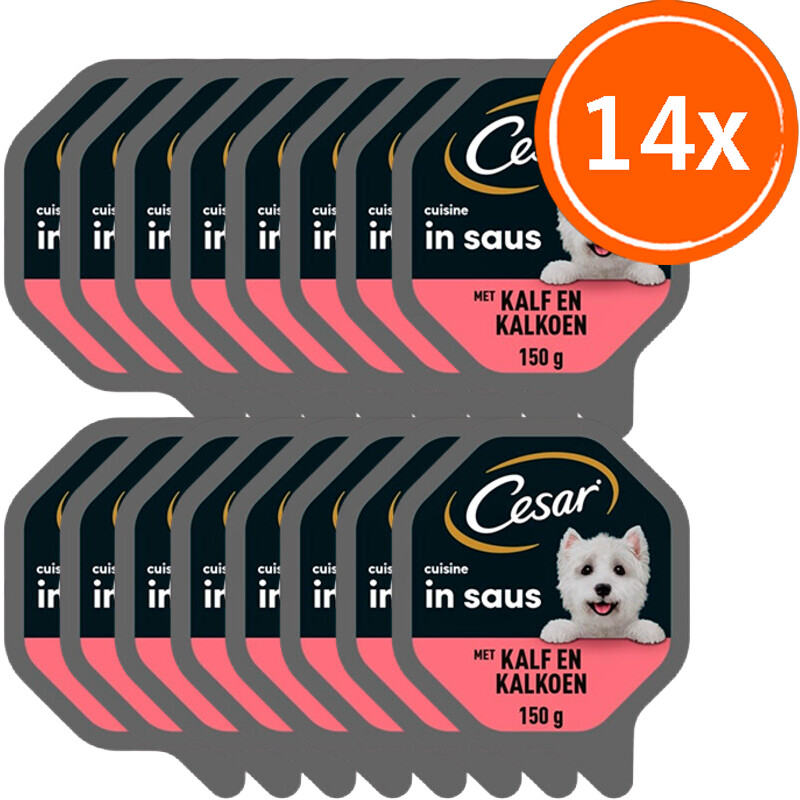 Een afbeelding van Cesar Hondenvoer nat kalf & kalkoen 14-pack