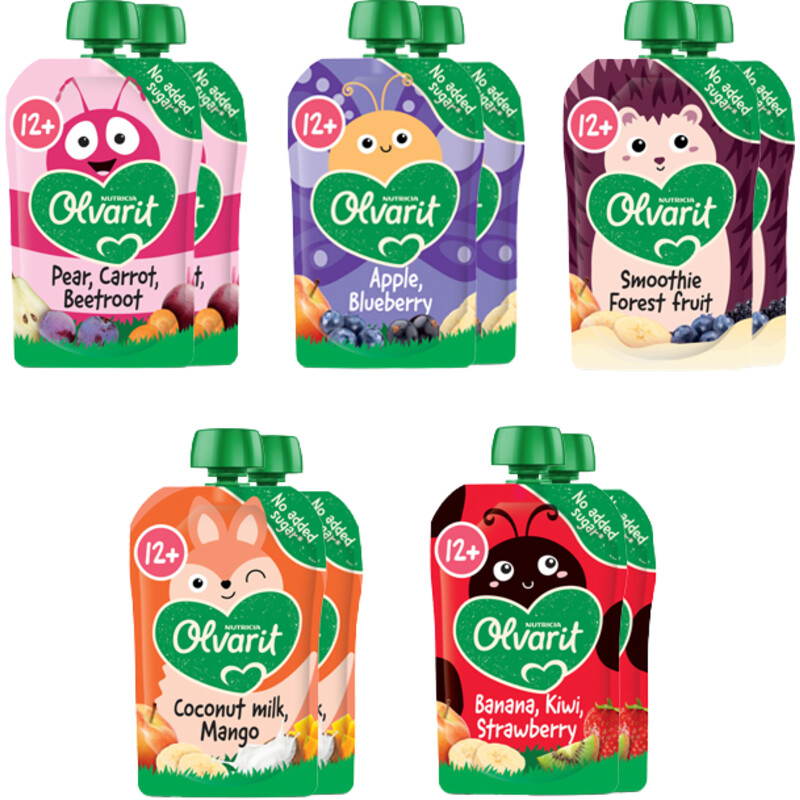 Een afbeelding van Olvarit Knijpfruit 12+ mnd babyvoeding 10-pack