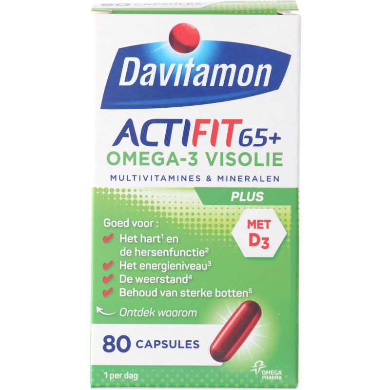 Een afbeelding van Davitamon Actifit 65+ omega-3 visolie capsules