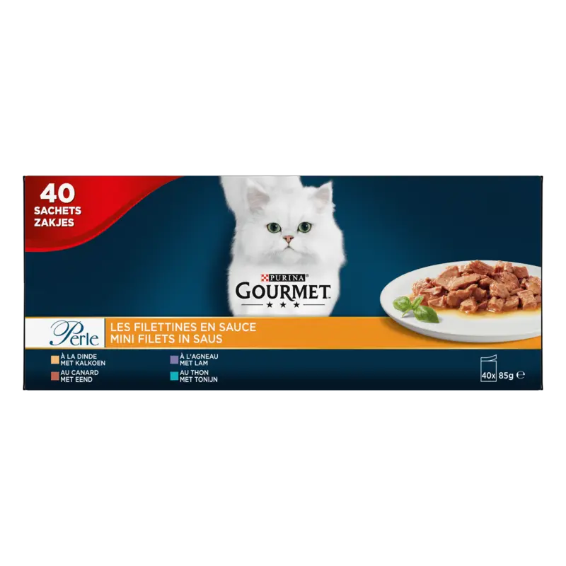 Gourmet Perle Mini Filets in Saus met Eend, Lam, Tonijn, Kalkoen 40 x 85g