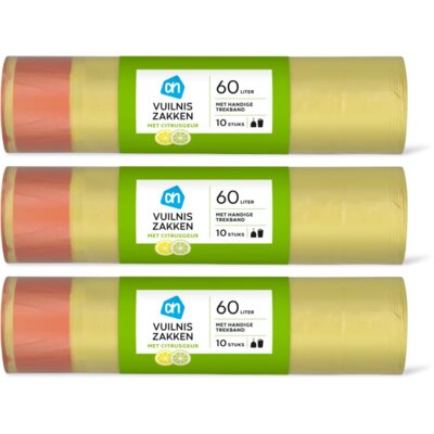 AH Vuilniszakken trekband 60L citrus 3-pack