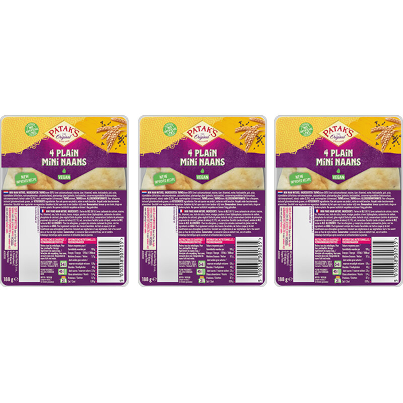 Een afbeelding van Patak's Mini naan plain 3-pack