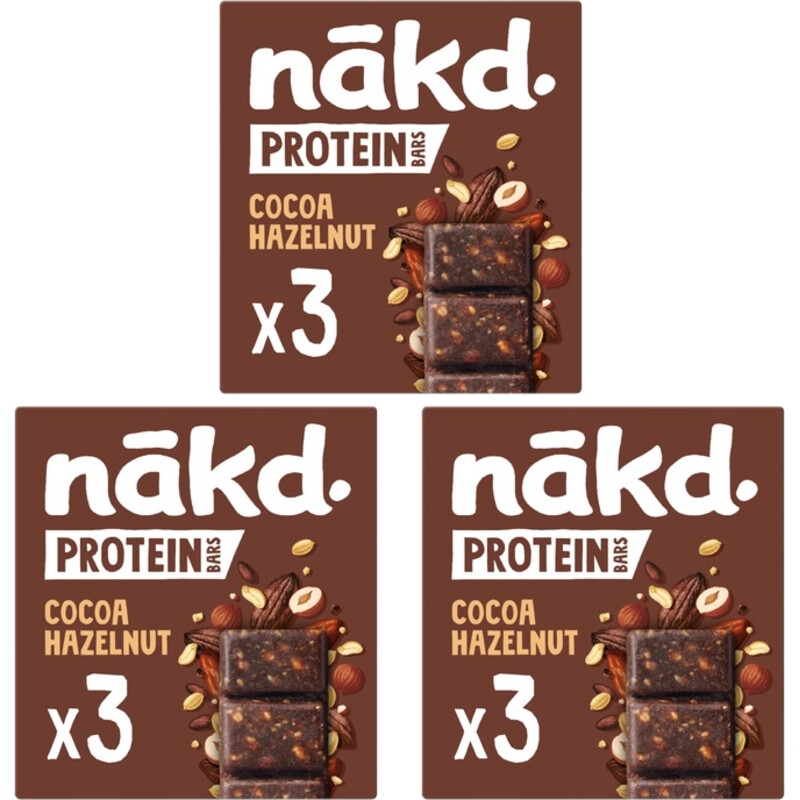 Een afbeelding van Nakd. Protein Cocoa Hazelnut 3-pack
