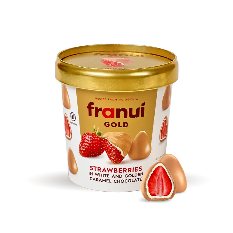Gold Aardbeien in Witte Chocolade met karamel Vriesvers