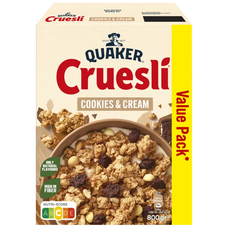 Quaker Cruesli Cookies & Cream Ontbijtgranen Voordeelverpakking 800 gr