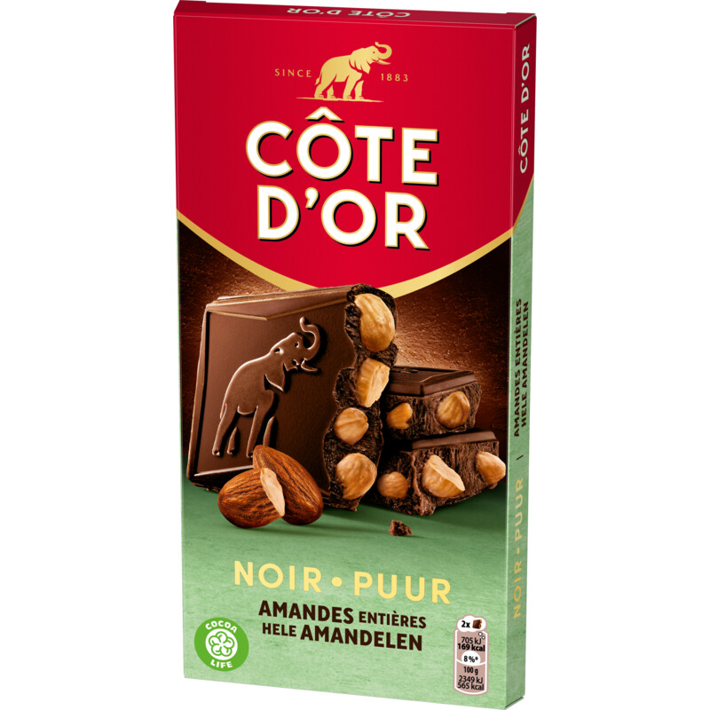Een afbeelding van Côte d'Or Chocoladereep puur met hele amandelen