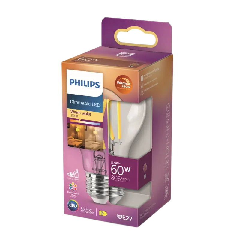 Philips Led fil standaard E27 60W dimbaar